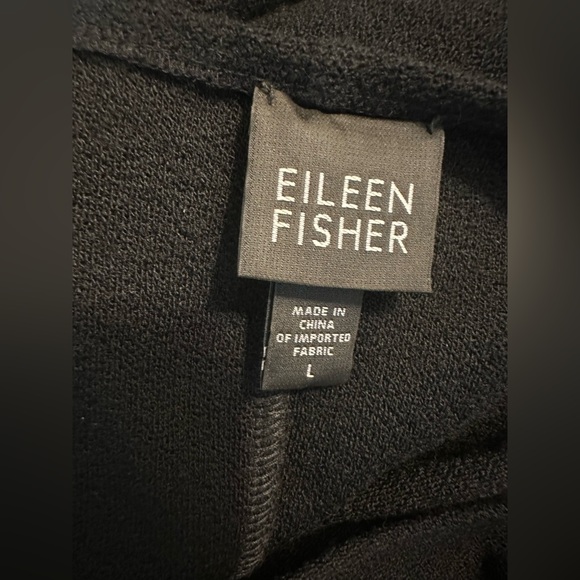 EILEEN FISHER 100% Wool Crepe Midi Dress Black Knit Pullover Handkerchief Hem - Picture 10 of 13